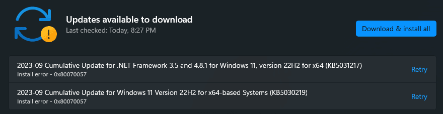 Windows 10 update ISO installation to fix error 0x80070057