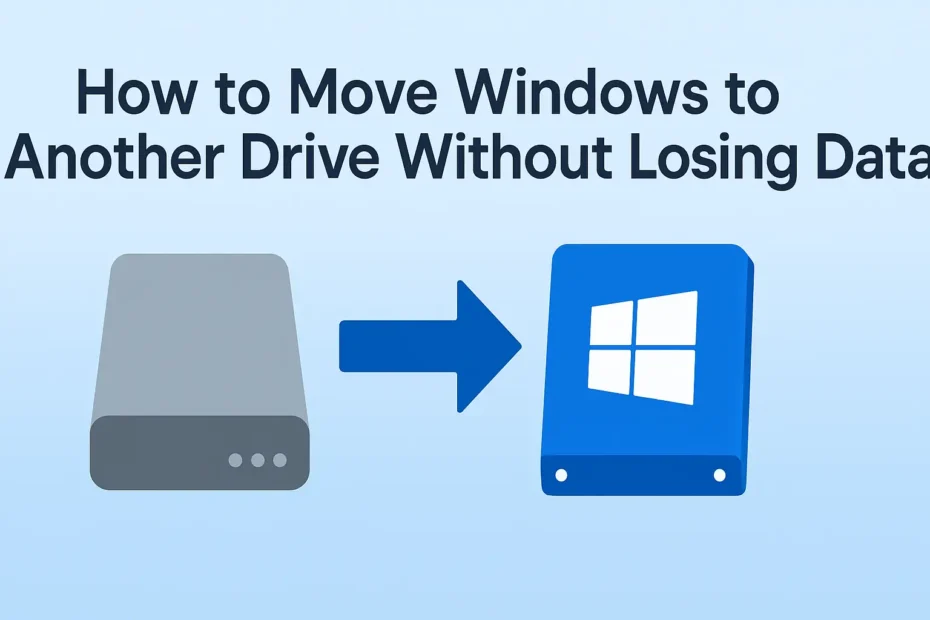 Transferring Windows from HDD to SSD concept with Windows OS, hard drive, and SSD connected