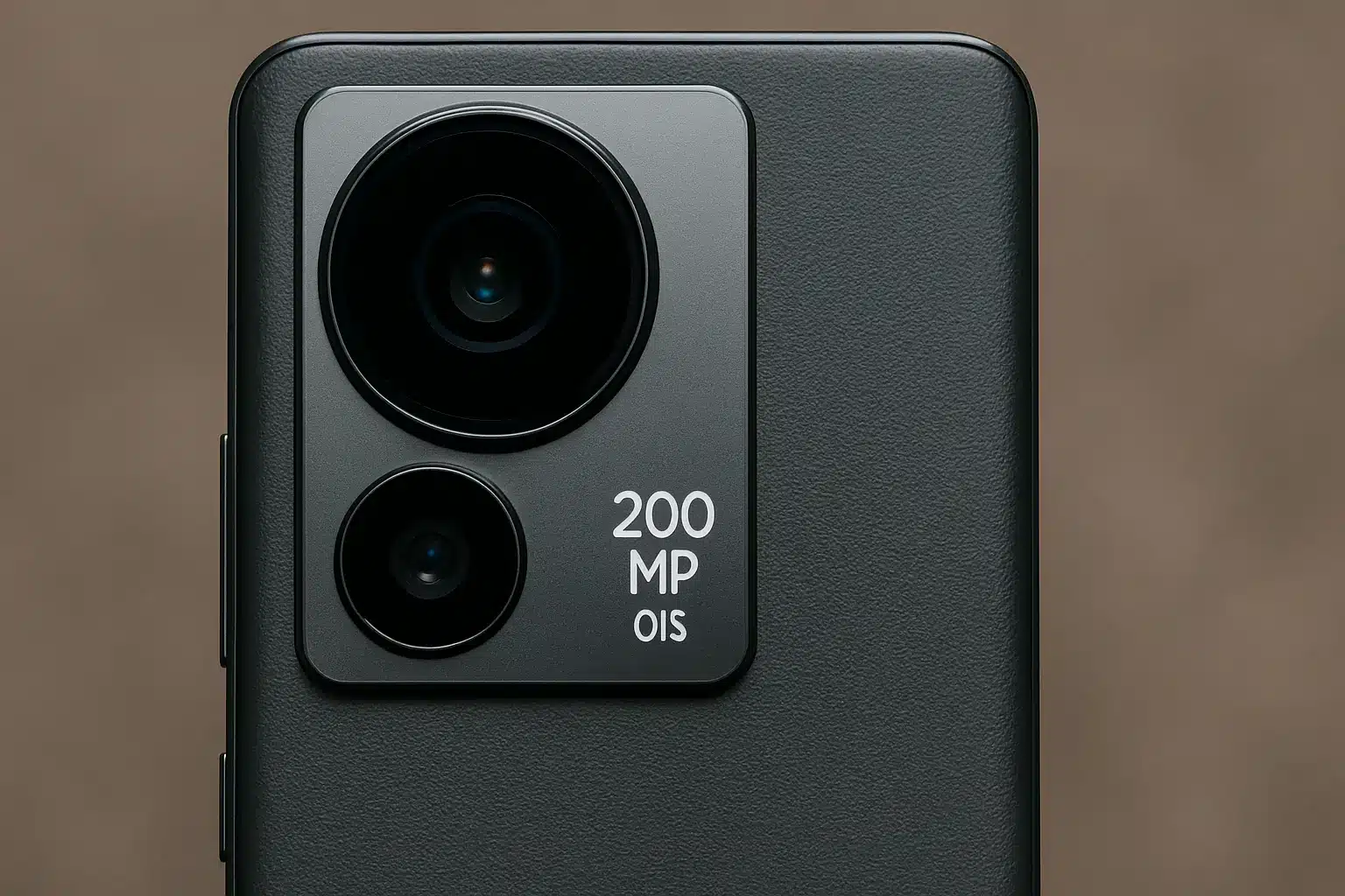 High-resolution 200MP smartphone camera close-up with OIS