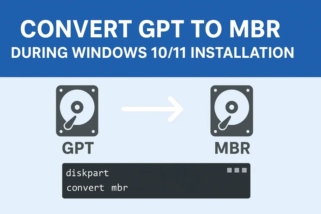 Step-by-step guide to convert GPT to MBR during Windows 10/11 installation using Diskpart