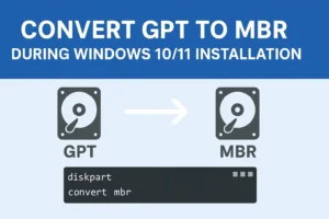 Step-by-step guide to convert GPT to MBR during Windows 10/11 installation using Diskpart