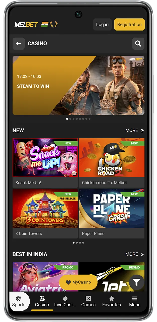 Play premium games at the MelBet Casino app.