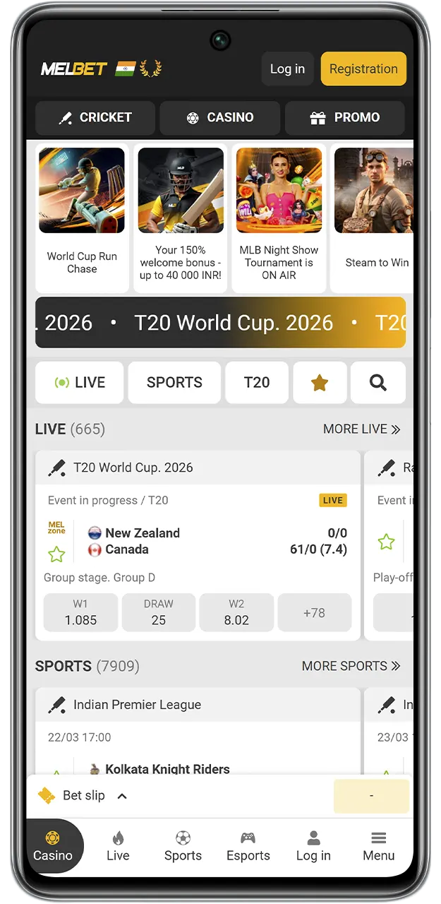 Download the MelBet app to your device.