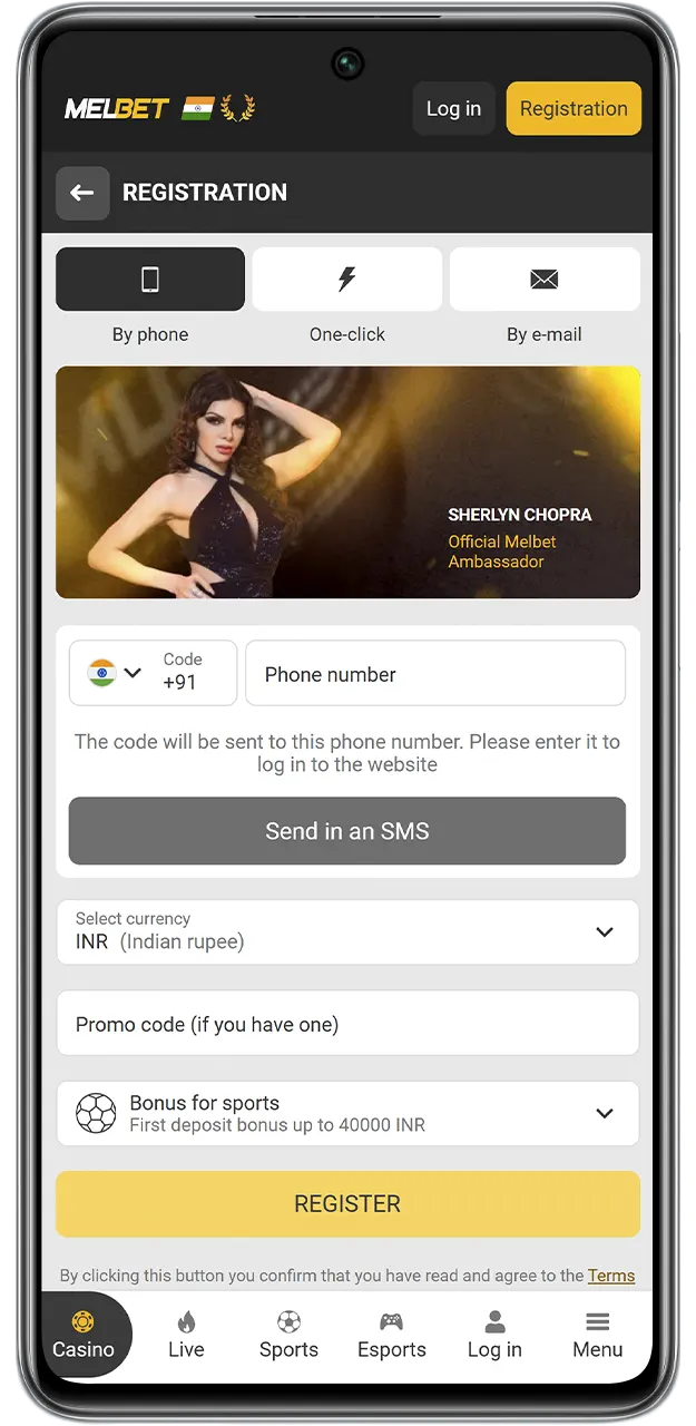 Register in the MelBet app for full access to betting and games.