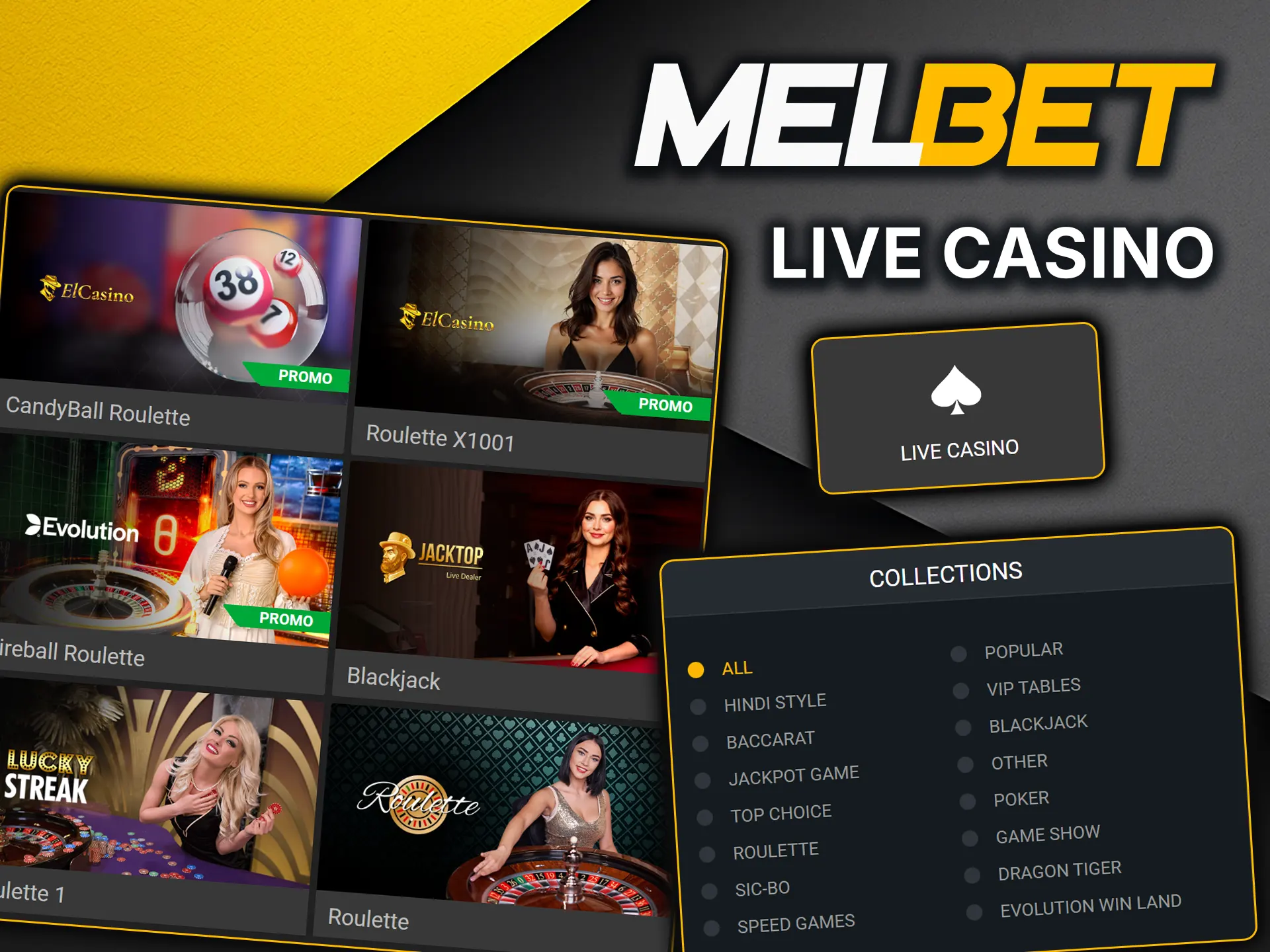 Play with real dealers at the MelBet live casino.