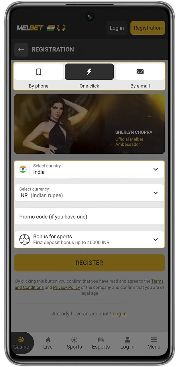 Sign up to the MelBet platform to unlock sports betting.