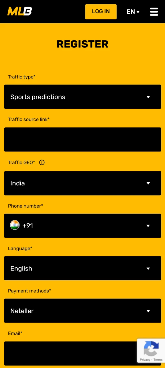 In the MelBet affiliate program, specify traffic sources.