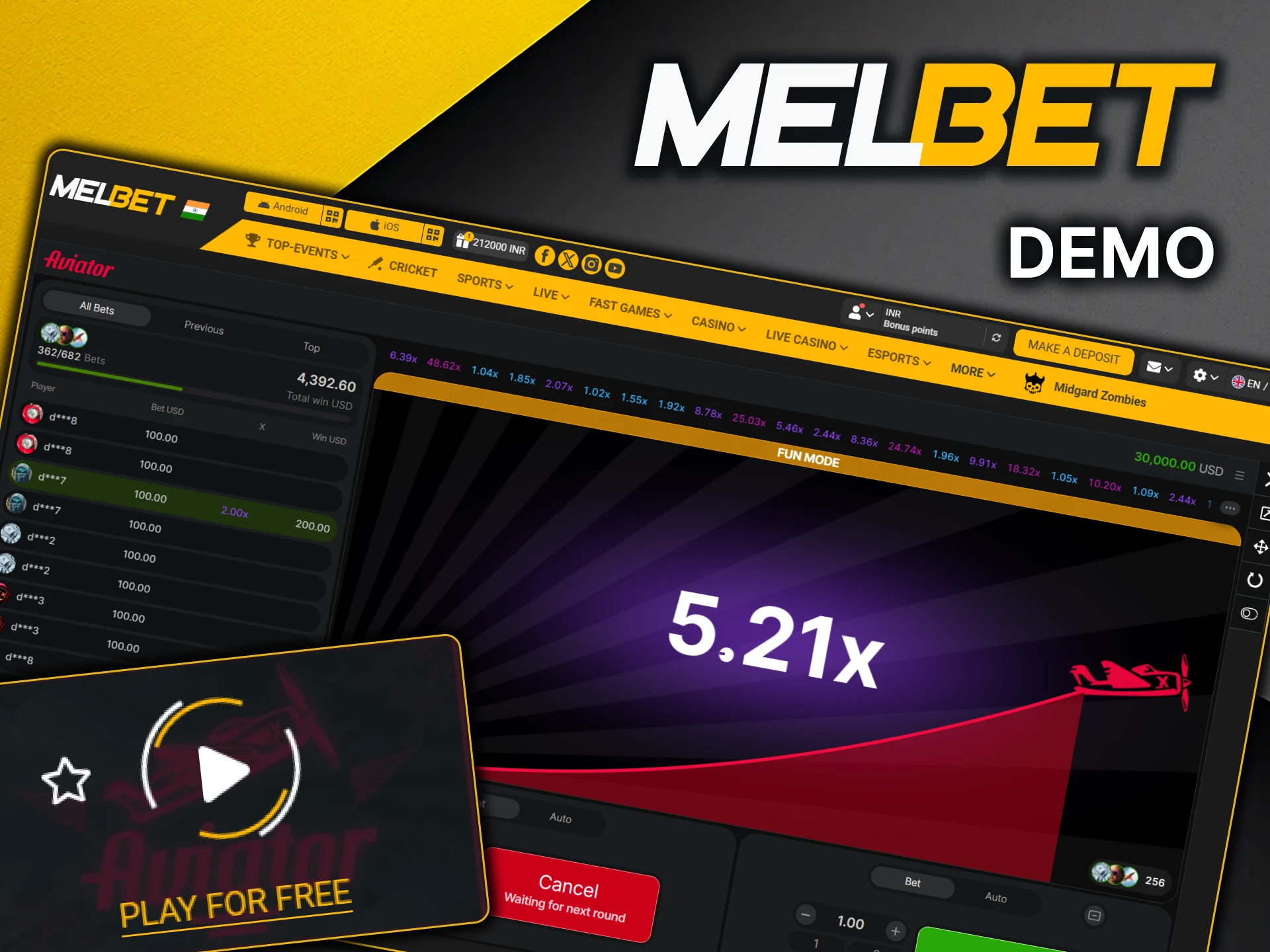 Try the Aviator game demo mode at MelBet casino.