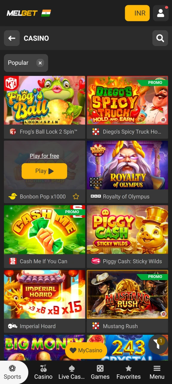 Find a game to start playing at MelBet.
