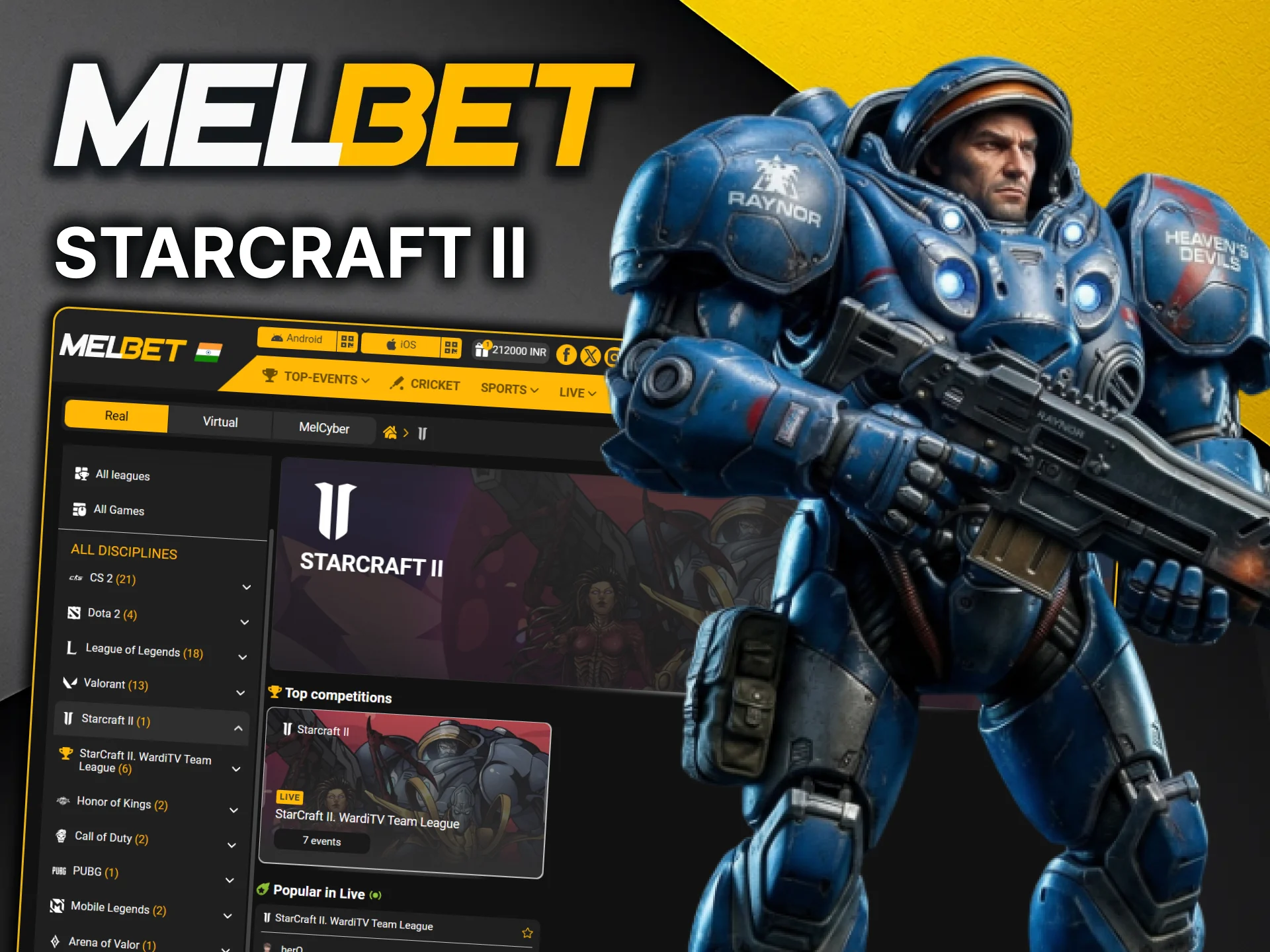 Enjoy betting on the Starcraft II game on the MelBet website.