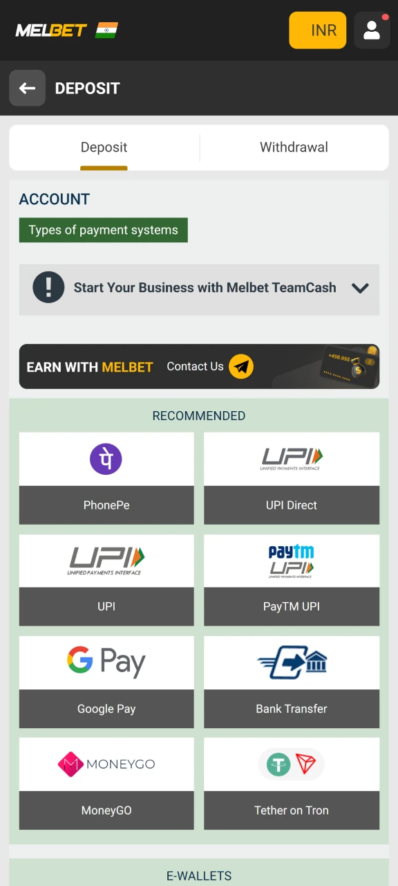 Make a deposit to your MelBet account.