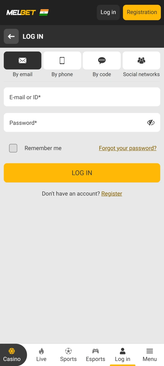 Log in to your MelBet account with your credentials.