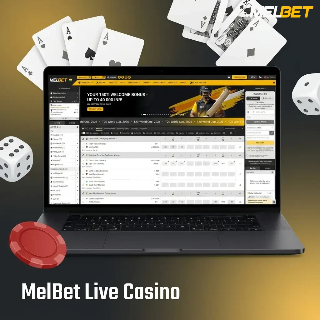 MelBet Live Casino with human dealers hosting HD streams of Hindi Roulette, Andar Bahar, and Teen Patti.
