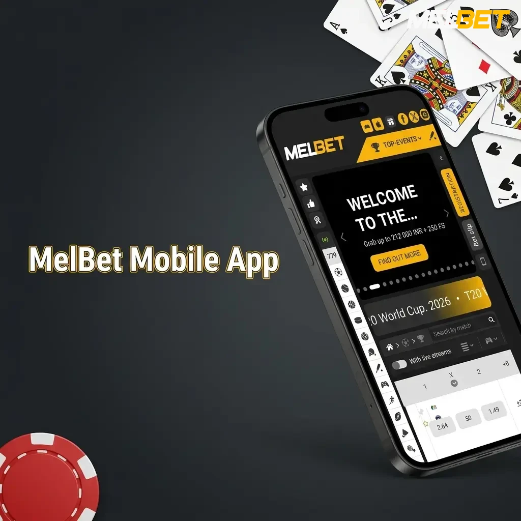 MelBet mobile app screen displaying the game library and full betting functionality for Indian players.